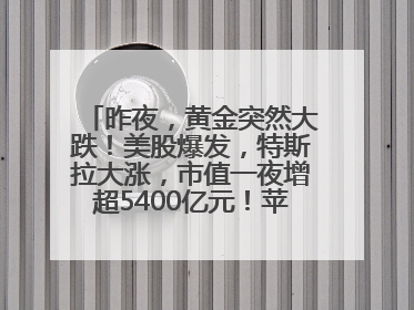 昨夜，黄金突然大跌！美股爆发，特斯拉大涨，市值一夜增超5400亿元！苹果传来大消息